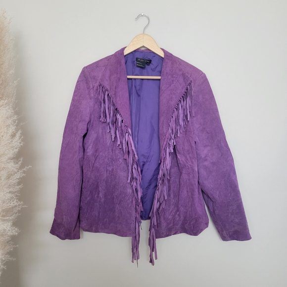 Purple fringe suede leather jacket L - Picture 10 of 11